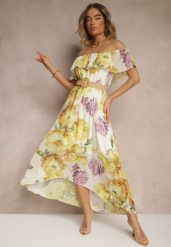 Żółta Sukienka Hiszpanka z Kwiatowym Wzorem i Plecionym Paskiem Sadeene. Żółte sukienki damskie Renee, na co dzień, na lato, m, bez wzorów, eleganckie, bez kołnierzyka, bez ramiączek, midi. W wyprzedaży za 97.99 zł.