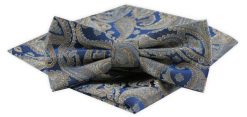 Mucha Męska z Poszetką w Zestawie - Alties - Niebieska, Duże Paisley. Niebieskie krawaty i muchy męskie Alties, bez wzorów, eleganckie. Za 54.00 zł.