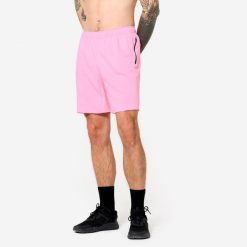 Spodenki fitness cardio męskie Domyos. Czerwone szorty męskie DOMYOS, m, z elastanu, na fitness i siłownię. Za 49.99 zł.