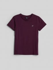 4F T-shirt regular gładki damski - fioletowy S. Fioletowe t-shirty damskie 4f, s, bez wzorów, z bawełny, bez kołnierzyka. Za 49.99 zł.