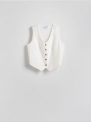 Lniana kamizelka - biały. Białe kamizelki damskie Reserved, l. W wyprzedaży za 119.99 zł.