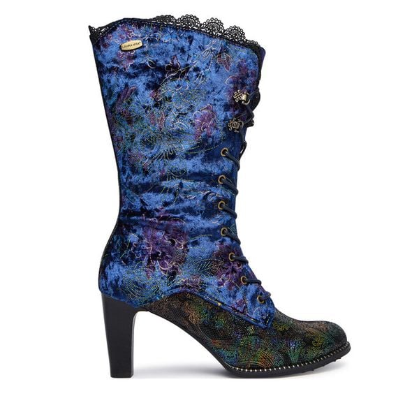 Kozaki Laura Vita. Niebieskie kozaki damskie Laura Vita, bez obcasa, na słupku. Za 409.99 zł.