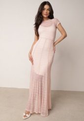 Różowa Siateczkowa Sukienka Koktajlowa z Wiskozą na Krótki Rękaw Talogana. Czerwone sukienki damskie Born2be, na imprezę, l, bez wzorów, z materiału, wizytowe, bez kołnierzyka, bez ramiączek, maxi. Za 209.99 zł.