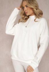 Biała Ocieplana Bluza Bawełniana z Półgolfem Heraia. Białe bluzy bez kaptura damskie Renee, z bawełny. Za 84.99 zł.