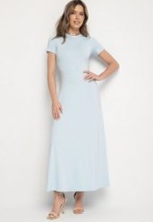 Jasnoniebieska Sukienka o Taliowanym Kroju z Krótkim Rękawem Liravise. Niebieskie sukienki damskie Born2be, na co dzień, na lato, l, bez wzorów, eleganckie, bez kołnierzyka, bez ramiączek, maxi, rozkloszowane. W wyprzedaży za 111.99 zł.