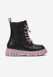 Czarno-Fioletowe Botki Workery z Sznurowaniem Nelada. Czarne botki dziewczęce Born2be, na jesień, bez wzorów, z jeansu, bez ramiączek. Za 84.99 zł.