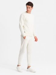 Bawełniany dresowy komplet męski BASIC bluza nierozpinana + joggery – kremowy V5 Z84 - XXL. Białe bluzy bez kaptura męskie Ombre Clothing, l, z bawełny. Za 161.99 zł.