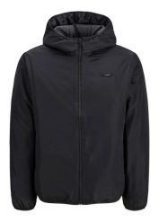 Kurtka zimowa JJ REBEL. Czarne kurtki męskie bonprix, na zimę, m, z aplikacjami, z kapturem. Za 129.99 zł.