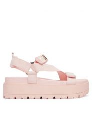 Guess Sandały FLJFTT DEN03 Różowy jasny. Czerwone sandały damskie Guess, z aplikacjami, z materiału, bez obcasa, na płaskiej podeszwie. Za 549.99 zł.