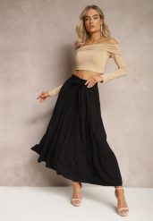 Czarna Rozkloszowana Spódnica Maxi z Wiskozy z Materiałowymi Paskami Wintelis. Czarne spódniczki damskie Renee, na lato, l, bez wzorów, z materiału, eleganckie, maxi, dopasowane. Za 39.99 zł.