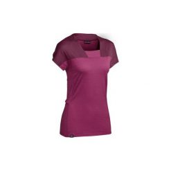Koszulka trekkingowa krótki rękaw TREK 500 merino damska. Fioletowe t-shirty damskie FORCLAZ, l, bez wzorów, z materiału, bez kołnierzyka. Za 99.99 zł.
