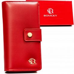 Portfel damski Rovicky R-POR-01-D2 czerwony. Czerwone portfele damskie ROVICKY, bez wzorów, ze skóry ekologicznej. Za 43.99 zł.