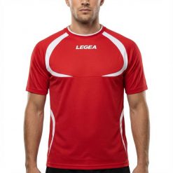 Męska koszulka do biegania z krótkim rękawem oddychająca czerwono-biała. Białe t-shirty sportowe męskie Legea, m, z bawełny, bez ramiączek, do biegania. Za 48.00 zł.