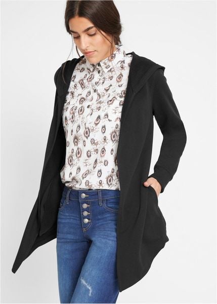 Długa bluza dresowa z mieszanki bawełny. Czarne bluzy bez kaptura damskie bonprix, z bawełny. Za 102.99 zł.