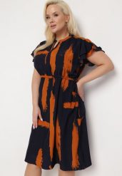 Czarno-Pomarańczowa Sukienka ze Sznurkiem w Pasie i Artystycznym Wzorem Lesidna. Niebieskie sukienki damskie Born2be, xl, bez wzorów, bez kołnierzyka, bez ramiączek, midi. W wyprzedaży za 63.99 zł.