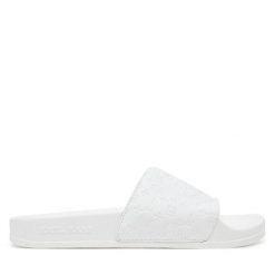 Klapki Karl Kani. Białe klapki damskie Karl Kani, bez wzorów, bez obcasa. Za 129.99 zł.