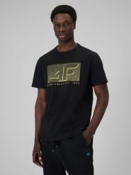 4F T-shirt regular z nadrukiem męski - czarny S. Czarne t-shirty męskie 4f, m, bez wzorów, z dresówki, bez kołnierzyka. Za 69.99 zł.