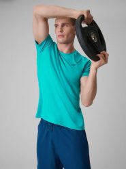 4F Koszulka treningowa regular szybkoschnąca męska - turkusowa 3XL. Niebieskie t-shirty sportowe męskie 4f, m, ze skóry, bez ramiączek. Za 79.99 zł.