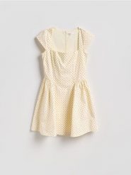 Sukienka mini - wielobarwny. Sukienki damskie Reserved, l, bez wzorów, z dzianiny, bez kołnierzyka, bez ramiączek, mini, rozkloszowane. Za 99.99 zł.