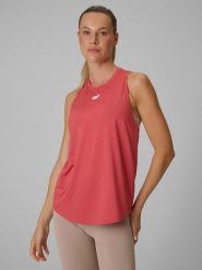 4F Koszulka bez rękawów treningowa szybkoschnąca damska - koralowa M. Pomarańczowe bluzki sportowe damskie 4f, m, bez wzorów, bez ramiączek. Za 79.99 zł.
