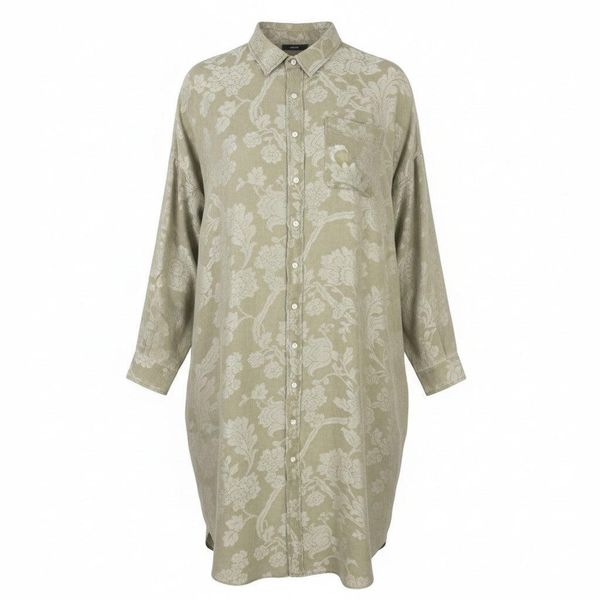 R13 Jumbo Shirtdress sukienka lniano-wiskozowa olive floral XS/S. Brązowe sukienki damskie Erima, na imprezę, s, bez wzorów, ze lnu, bez kołnierzyka, bez ramiączek. Za 1,800.99 zł.