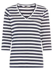 Olsen Koszulka w kolorze biało-granatowym rozmiar: 38. Białe bluzki damskie Olsen, bez wzorów, z bawełny, bez kołnierzyka, bez ramiączek. Za 93.07 zł.