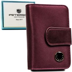 Fioletowy portfel damski ze skóry naturalnej i ekologicznej zamykany na suwak i zatrzask - Peterson. Fioletowe portfele damskie Peterson, bez wzorów, ze skóry. Za 119.99 zł.