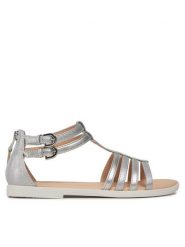 Geox Sandały J Sandal Karly Girl J7235D 0QDAJ C1007 D Srebrny. Szare sandały dziewczęce Geox, ze skóry, bez zapięcia. Za 219.99 zł.