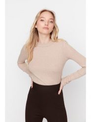 Trendyol Koszulka w kolorze beżowym rozmiar: S. Brązowe bluzki damskie Trendyol, s, bez wzorów, z bawełny, bez kołnierzyka, bez ramiączek. Za 39.99 zł.