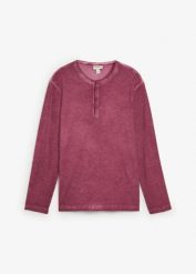 Bluzka z długim rękawem i dekoltem henley z efektem sprania z czystej bawełny organicznej. Niebieskie koszulki męskie z długim rękawem bonprix, m, z bawełny. Za 84.99 zł.