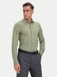 Calvin Klein Koszula LV04LB145G Zielony Slim Fit. Zielone koszule męskie CALVIN KLEIN, m, bez wzorów, z bawełny, bez kołnierzyka, bez ramiączek. Za 329.99 zł.