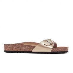 Klapki damskie Birkenstock Madrid BF. Żółte klapki damskie Birkenstock, bez wzorów, z materiału, bez obcasa. Za 299.00 zł.