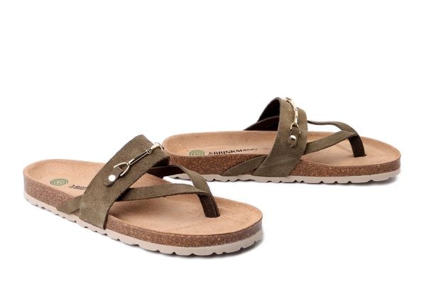 DR. BRINKMANN 700863-07 grun, klapki japonki damskie. Zielone klapki damskie Dr. Brinkmann, bez wzorów, ze skóry, bez obcasa. Za 214.90 zł.