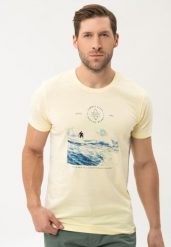 T-shirt z grafiką surferską T-BOARD. Żółte t-shirty męskie Volcano, na lato, m, bez wzorów, z bawełny, bez kołnierzyka. Za 59.99 zł.