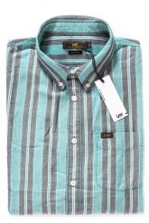 KOSZULA MĘSKA LEE BUTTON DOWN FADED GREEN L880NELF 112123324. Zielone koszule męskie Lee, l, bez wzorów, bez kołnierzyka, bez ramiączek. W wyprzedaży za 49.99 zł.