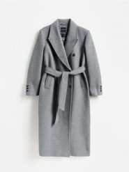 Płaszcz z wełną Manteco - ciemnoszary. Szare płaszcze damskie Reserved, l, bez wzorów, z tkaniny. Za 699.99 zł.