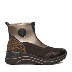 Botki Remonte. Brązowe botki damskie Remonte, bez obcasa, na koturnie, bez zapięcia. Za 339.99 zł.