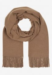 Ciemnobeżowy Szalik Długi z Frędzlami z Domieszką Wełny Torilisa. Brązowe szaliki i kominy damskie Born2be, bez wzorów, z dzianiny. Za 44.99 zł.
