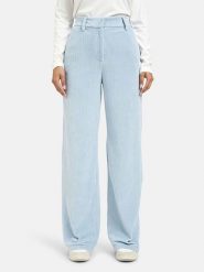 Milano Italy Spodnie sztruksowe w kolorze błękitnym rozmiar: 42. Niebieskie spodnie materiałowe damskie Milano Italy, bez wzorów, ze sztruksu, z podwyższonym stanem. Za 217.99 zł.