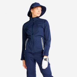 Kurtka do golfa damska Inesis RW500 wodoodporna. Niebieskie kurtki damskie INESIS, na jesień, l, bez wzorów, z materiału, bez kaptura. Za 249.99 zł.