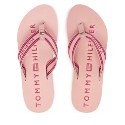 Japonki Tommy Hilfiger. Czerwone klapki damskie Tommy Hilfiger, bez wzorów, bez obcasa. Za 169.99 zł.