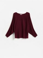 Sweter z kimonowym rękawem - bordowy. Czerwone swetry klasyczne damskie Reserved, l, z dzianiny, bez kołnierzyka. Za 99.99 zł.