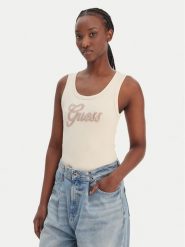 Guess Top W6GP22 K2954 Beżowy Regular Fit. Brązowe topy damskie Guess, s, z aplikacjami, z syntetyku, bez ramiączek. Za 189.99 zł.