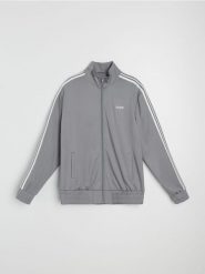 Rozpinana bluza sportowa bomberka - szary. Szare bluzy sportowe męskie Sinsay, bez wzorów, sportowe, bez kołnierzyka, bez ramiączek. Za 59.99 zł.
