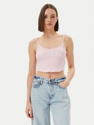 Guess Top V5GP16 K8RT2 Różowy Regular Fit. Czerwone topy damskie Guess, m, z aplikacjami, z wiskozy, bez kołnierzyka. Za 99.99 zł.