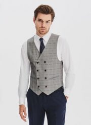 PAKO LORENTE - Szara dwurzędowa kamizelka męska w kratę. Szare kamizelki męskie Pako Lorente, m, z elastanu. Za 349.99 zł.