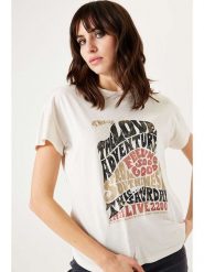 Garcia Koszulka w kolorze kremowo-czarnym rozmiar: M. Brązowe bluzki damskie Garcia, m, bez wzorów, z bawełny, bez kołnierzyka, bez ramiączek. Za 91.56 zł.