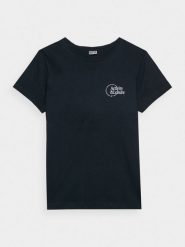 4F T-shirt slim z nadrukiem damski - granatowy XS. Niebieskie t-shirty damskie 4f, xs, bez wzorów, z bawełny, bez kołnierzyka. W wyprzedaży za 29.99 zł.