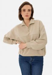 Prążkowana bluza ze stójką B-MOXI. Brązowe bluzy bez kaptura damskie Volcano, s, z dzianiny. Za 169.99 zł.