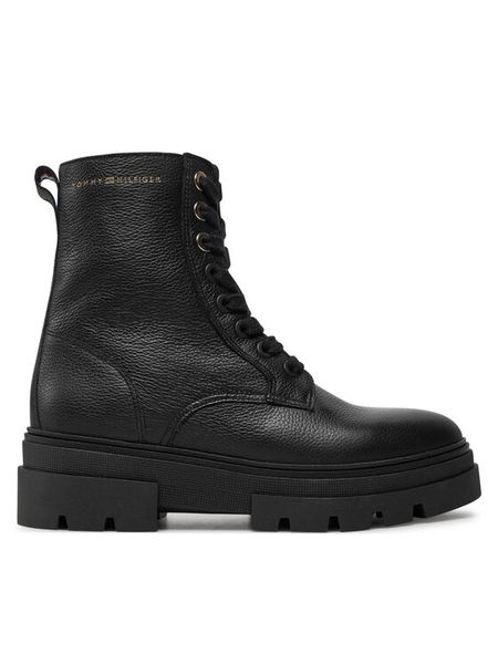 Tommy Hilfiger Trzewiki Bicolor Leather Lace-Up FW0FW08160 Czarny. Czarne botki damskie Tommy Hilfiger, ze skóry, bez obcasa, na płaskiej podeszwie, bez zapięcia. Za 529.99 zł.